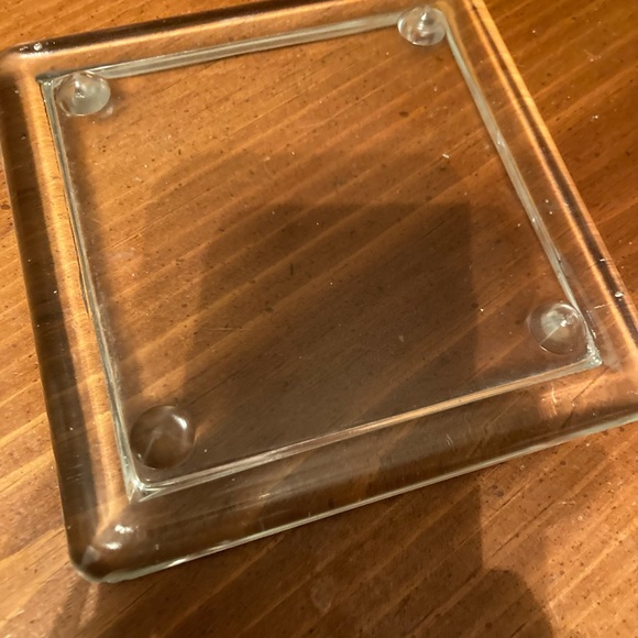 Glass Candle holder with 4 tabs on the bottom 5 inches across both ways - Picture 2 of 2